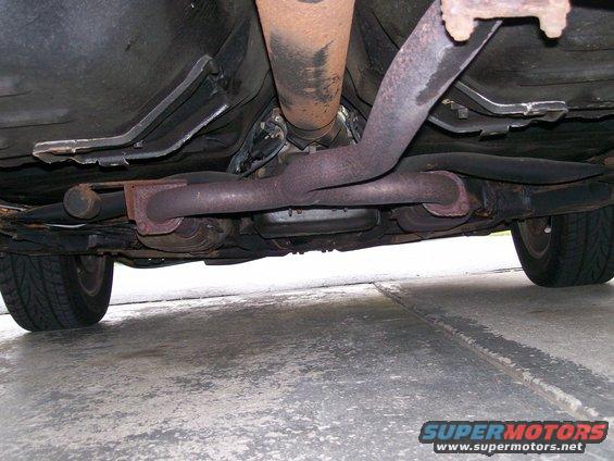 Underbody view of exhaust system and driveshaft