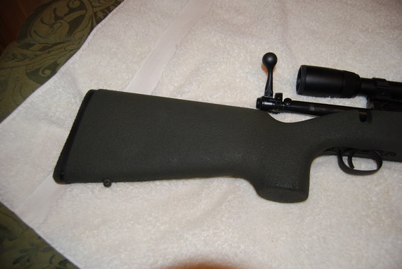 Rifle stock and scope, side view