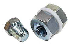 drain-plug-picture.jpg The drain plug kit I used-be careful not to overtightned the bolts, you WILL tear the washers. If you are not going to weld the nut into the pan, be sure to use loctite.