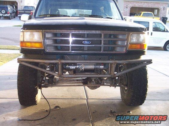 1995 Ford Bronco front end with custom metal bumper and winch installed
