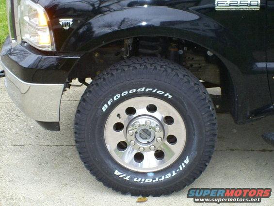 Black Ford F-250 truck front fender and wheel with BFGoodrich All-Terrain T/A tires