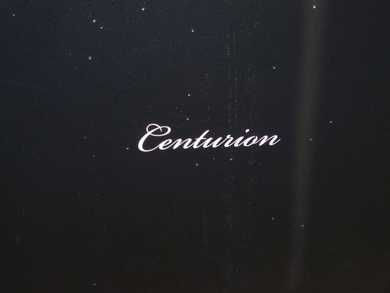 White cursive text 'Centurion' on a black background