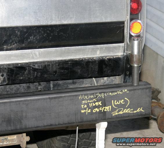 Rear bumper with handwritten text: Metal Supermarkets, SLENT, PO 111288, w/o 064291 (we) Dell Coll
