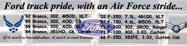 Text listing Ford trucks and models, with Air Force logos