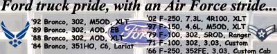 List of Ford trucks and Broncos with years, engines, and trims, plus Air Force insignia