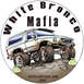 1970 Mercury Cougar - Illustration of a lifted Ford Bronco with "White Bronco Mafia" text and website.