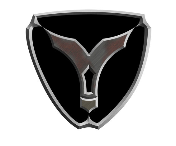 shield emblem with metallic trim and black background