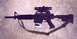 2001 Ford Crown Victoria - An assault rifle with a scope and sling is displayed against a textured background.