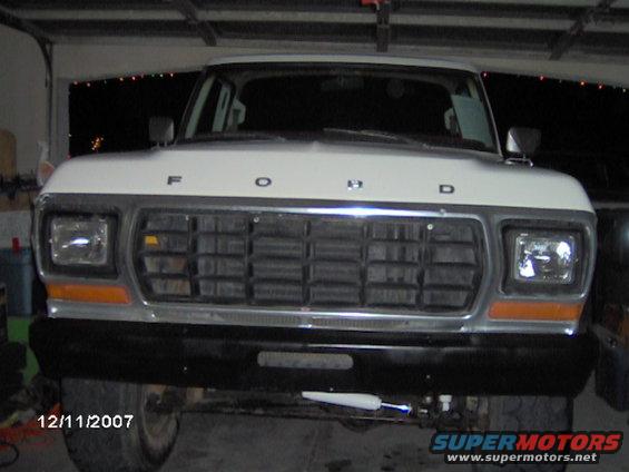 White 1979 Ford Bronco front view with chrome grille