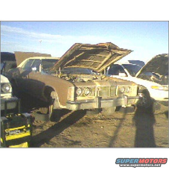 Junkyard scene with a brown 1975 Oldsmobile Delta 88 and a white car, both with hoods open