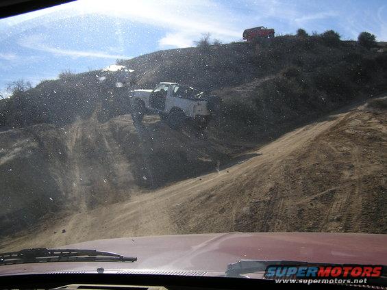 3 Broncos Climbing (dirty windshield)