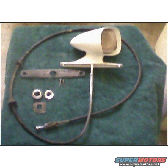 White car mirror assembly with cable and mounting hardware