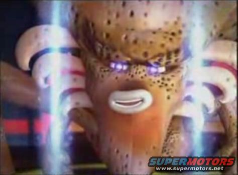 Animated alien face with blue energy beams
