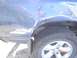 1981 Ford Bronco - The rear quarter panel of a vehicle shows significant damage, with paint chipped and metal dented near the wheel well.