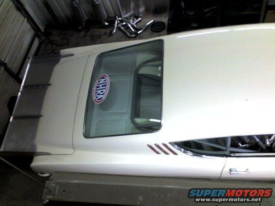 1963 Ford Fairlane drag car, side view, white with NHRA sticker and spoiler