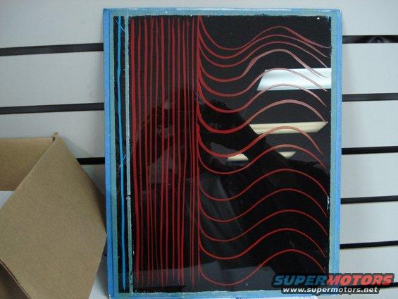 Red and blue striped decal with wavy lines