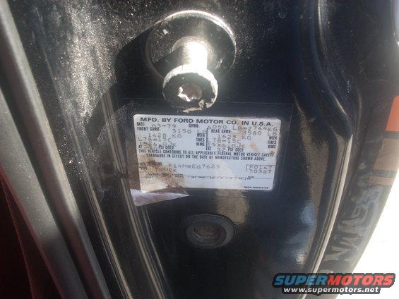 Ford Motor Co. VIN sticker showing manufacture date 03-79 and vehicle type TRUCK