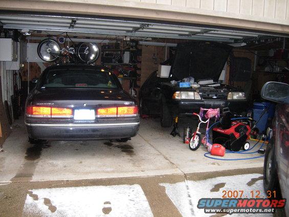 just inside the garage
