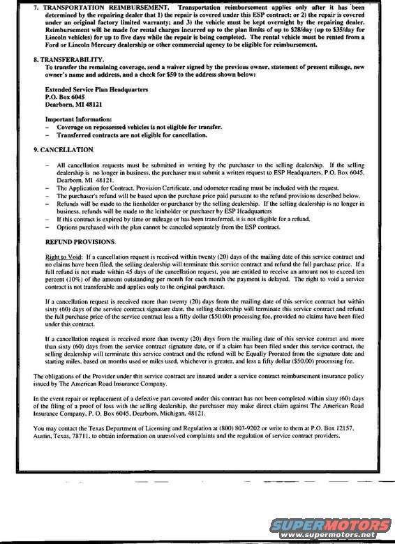 Document page with warranty and cancellation information