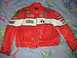 2005 Yamaha R1 - This red and white leather motorcycle jacket features various sponsor patches, including Yoshimura and Ohlins.