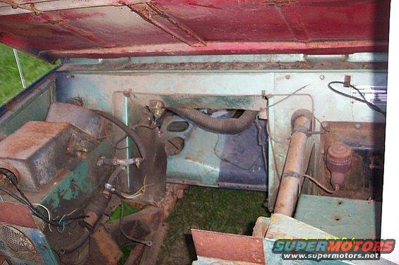 1978 Ford Bronco engine bay, red hood interior