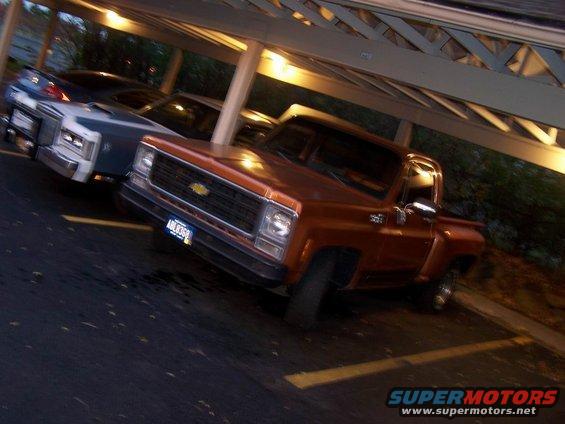 Orange 1979 Chevrolet C/K Pickup truck, 3q-front view