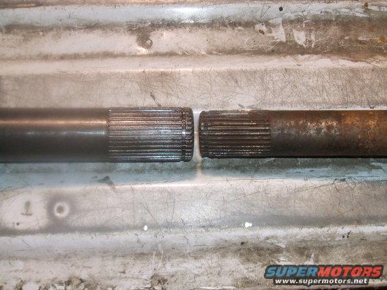 Two splined shafts, one worn, one new