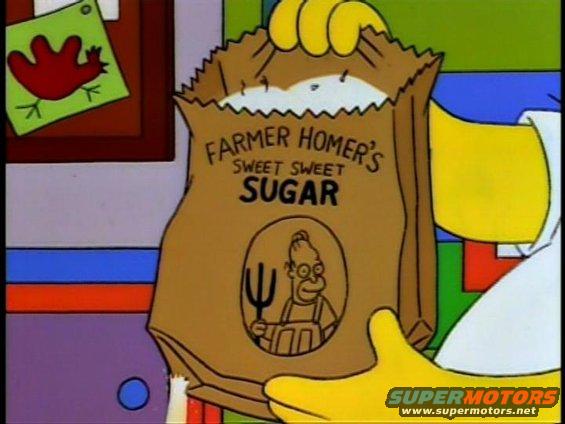 Bag of Farmer Homer's Sweet Sweet Sugar with cartoon farmer illustration