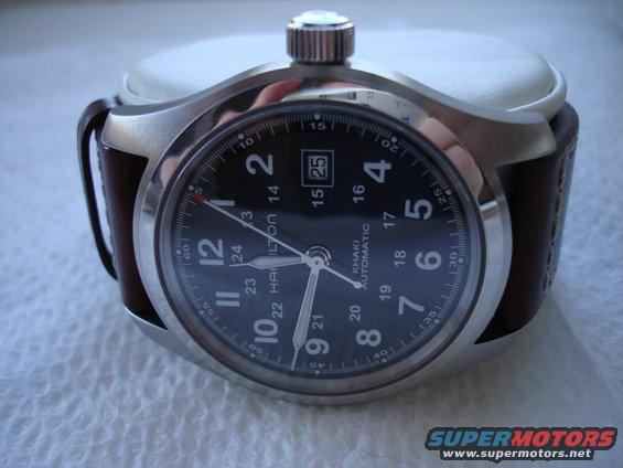 Hamilton Khaki Automatic watch with black dial and brown leather strap