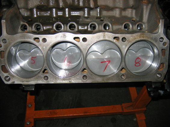 Engine block with pistons numbered 5, 6, 7, and 8 visible