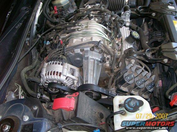 Engine bay with visible alternator and serpentine belt