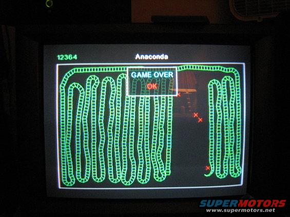 Computer screen shows "GAME OVER OK" on Anaconda game