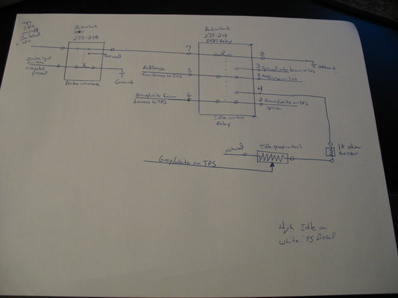 Wiring diagram for idle control and related components, showing relays and resistors