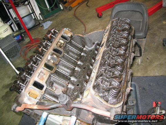 Engine with intake manifold removed, showing valve train