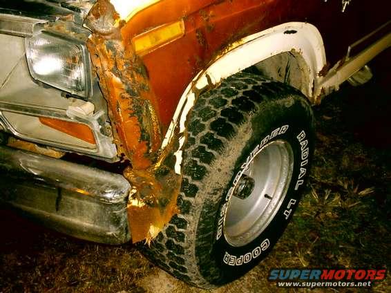 Sadly this was some damage the previous owner had done, but sometime in the next 4 months I'll be replacing both front fenders, changing the driver's side Light Bezel, and a chrome square tube grille.