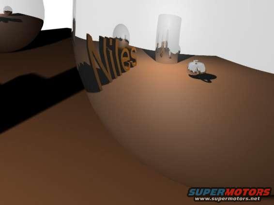 3D rendering of "Niles" text on a curved surface with a Supermotors logo