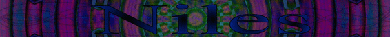 Blue text 'Niles' over a purple and green striped background