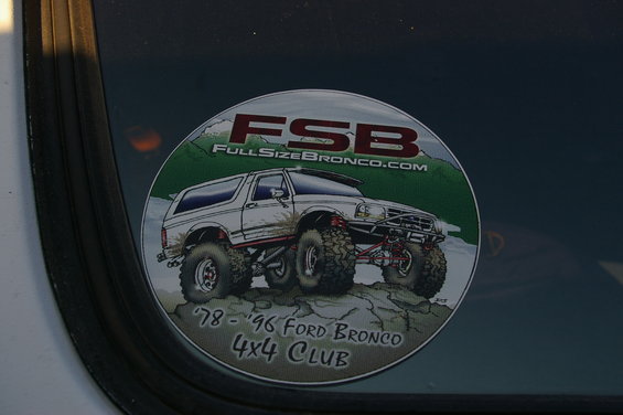 Sticker shows a lifted 1978-1996 Ford Bronco 4x4. Text says FSB FULLSIZEBRONCO.COM