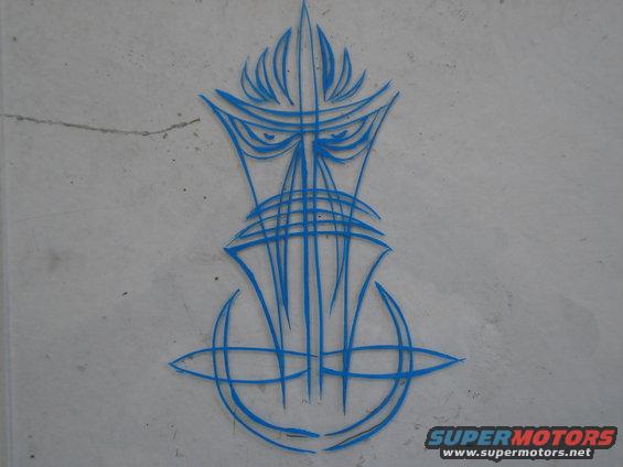 Blue pinstripe art on a gray textured surface