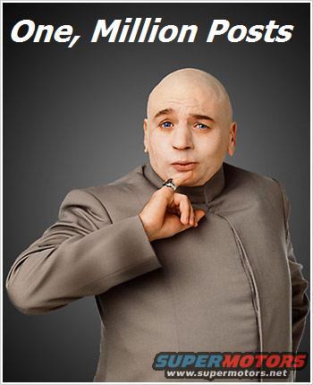 Bald man in a grey suit, hand on chin, with text 'One, Million Posts' and 'SUPERMOTORS' logo
