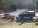 1995 Ford Mustang - Two vehicles, a 1995 Ford Mustang and a Ford Bronco, are parked outdoors with a dog standing between them.