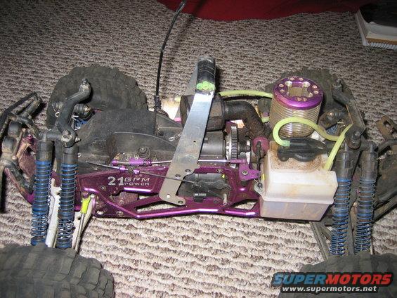 Purple remote control car chassis with 21 GPM POWER marking and purple engine