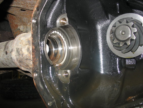 Differential housing interior showing a bearing race and a gear