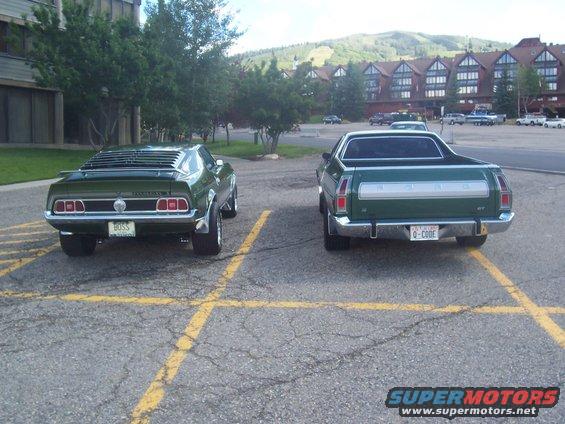 1973 Ford Mustang and a Ford Ranchero parked side-by-side