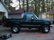 1995 Ford Bronco - This dark green Ford Bronco is viewed from its side, showing the spare tire mounted on the rear.