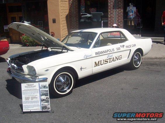 White 1965 Ford Mustang Indianapolis 500 Pace Car with hood open