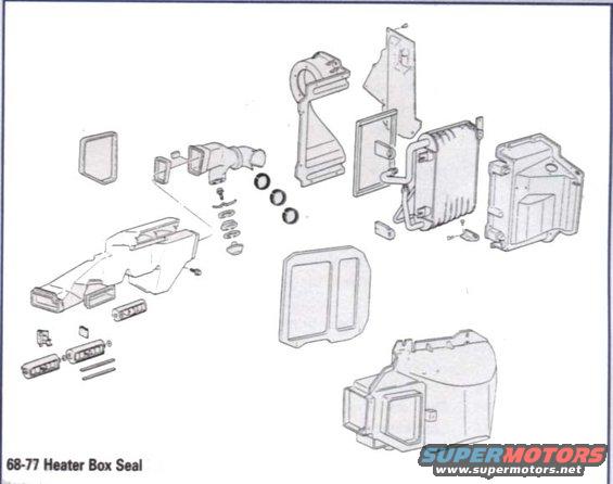 Diagram of 68-77 heater box seal and assembly components