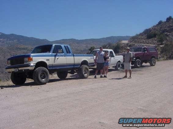Matt's F-150 (6in susp+3in body), me (stock), and Brad (6in susp+3in body)...