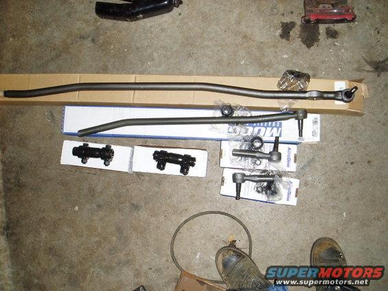 New Steering. useing steering from a 1990 F350 4X4. Note I will have to trim about .25" of the long draglink(knuckle to knuckle) and the adjusting sleeve also for proper fit. No other modifaction should be needed.