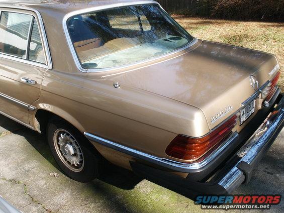 1980 Mercedes-Benz S-Class 300SD rear quarter view, tan exterior, chrome bumper